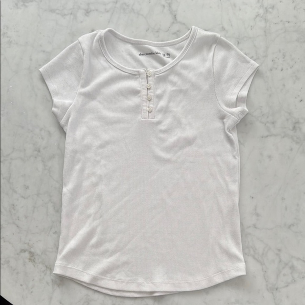 Abercrombie Kids White Ribbed Henley Tee 13/14